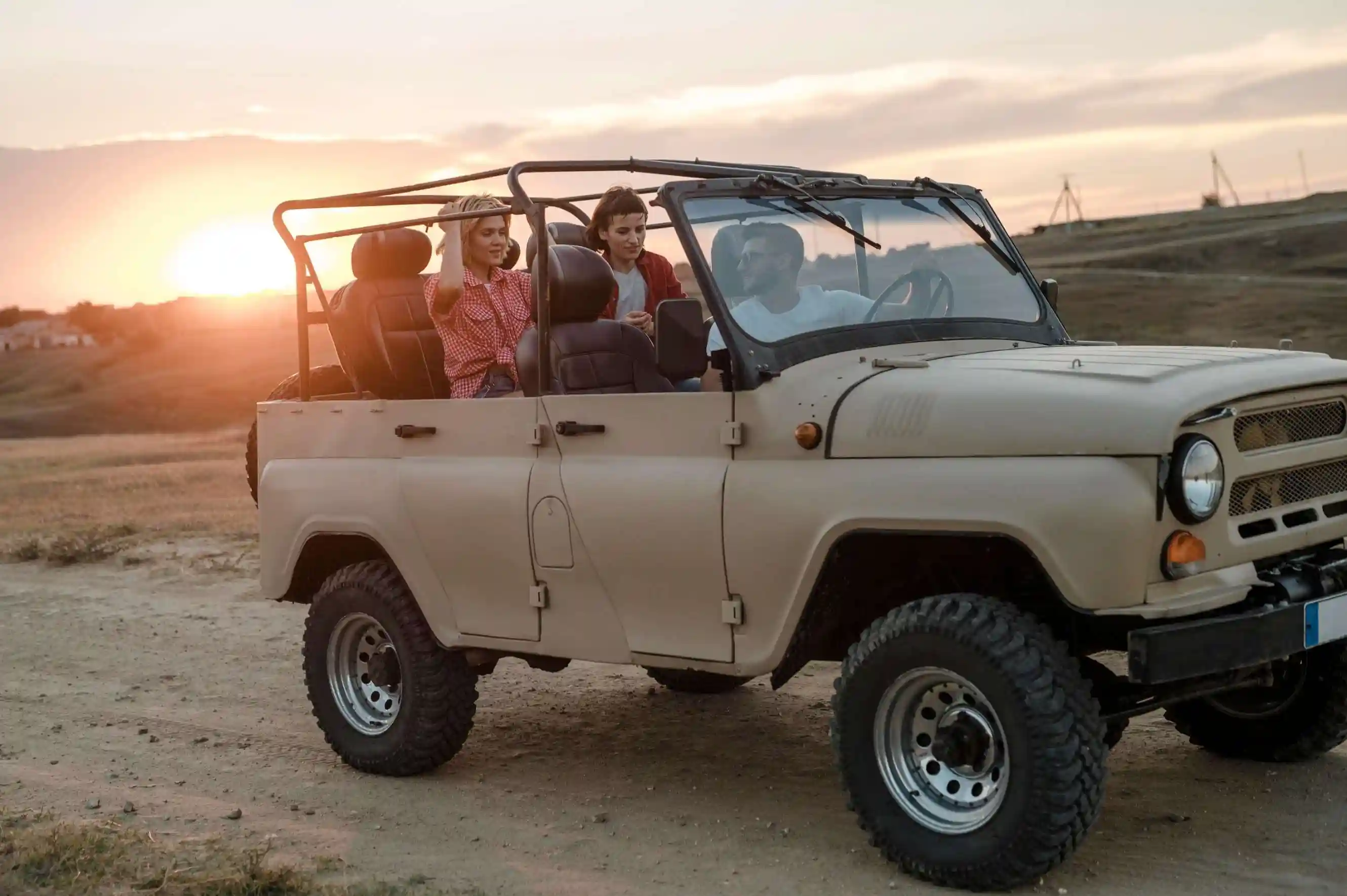 Open-roof safari vehicle game drive in Kenya national park